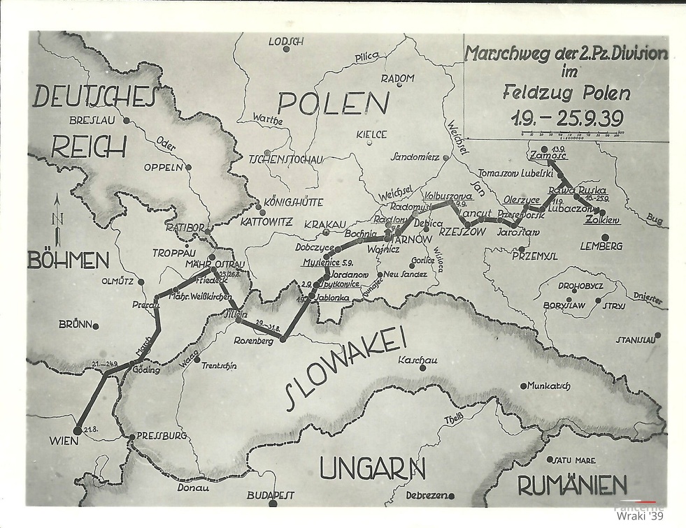 Marschweg der 2.Pz.Division im Feldzug Polen 1939