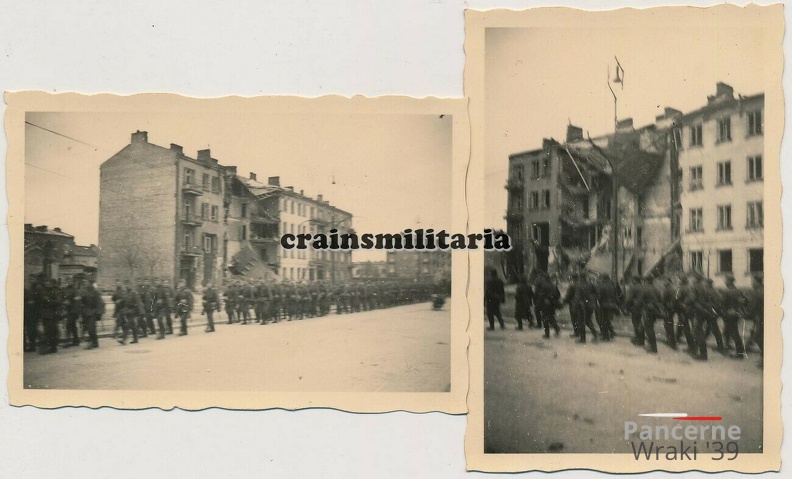 [Z.Inf.Rgt.72.002] #02 2x Orig. Foto Einmarsch 46.ID in zerstörtes WARSCHAU Polen 1939