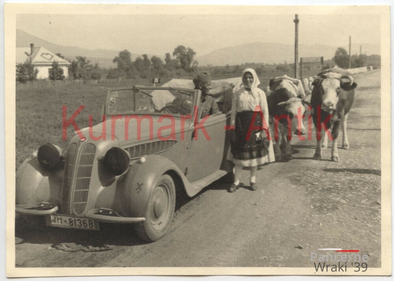 [Z.Art.Rgt.157.001] B488 Foto Wehrmacht Artillerie Reg.157 57. Inf Div Slowakei Prešov PKW BMW girl.jpg