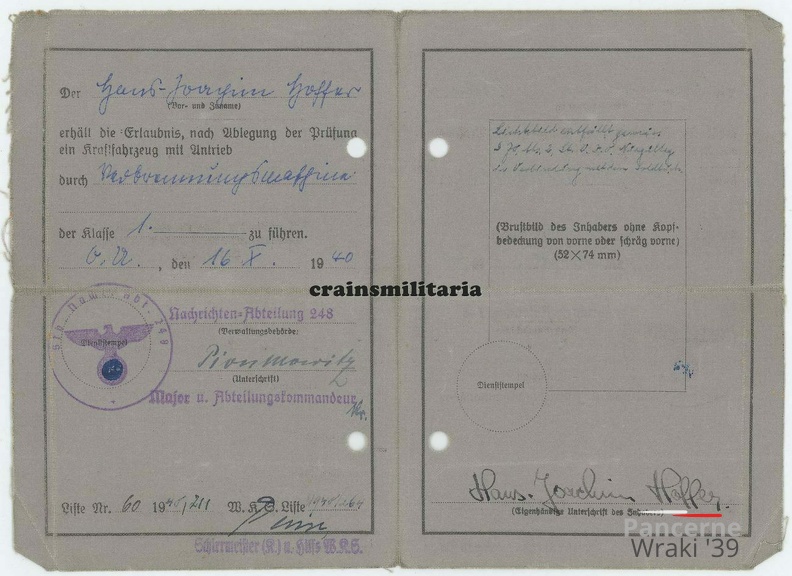 [Z.Aufkl.Abt.(mot).08.001] #011 Wehrmacht Führerschein Arzt im Inf.Rgt.422 der 168.ID 1940.jpg