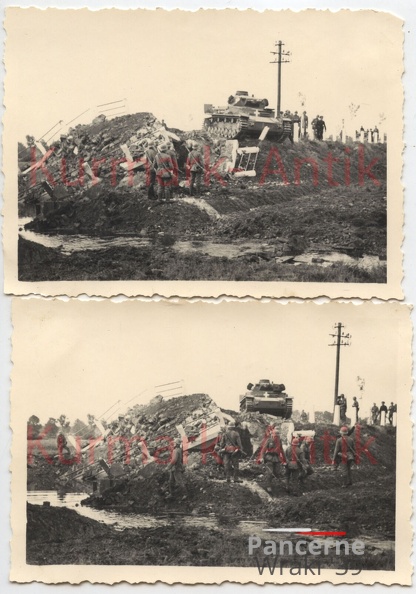 [Z.Aufkl.Abt.17.001] C954 Fotos Wehrmacht Polen Front A.A.17 Spähwagen Panzer III Warthe Brücke crash