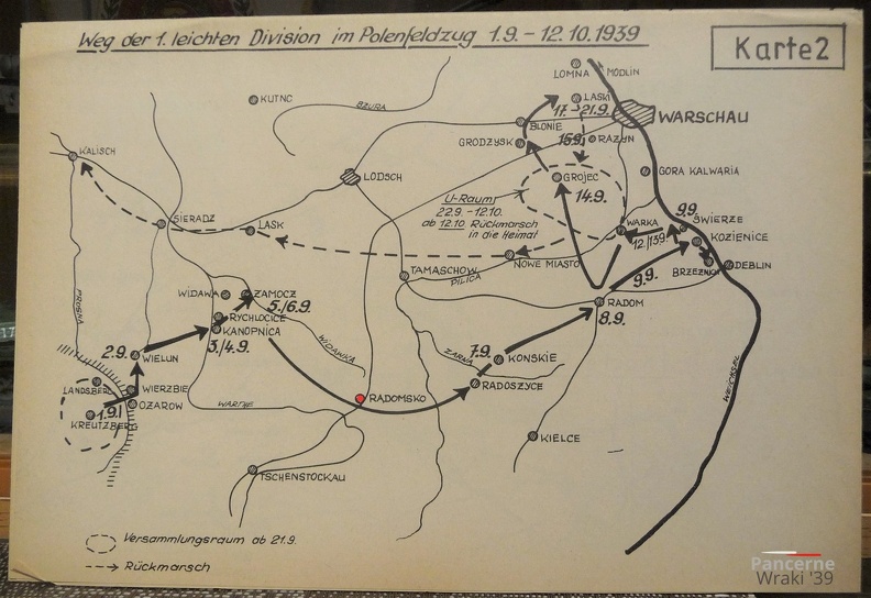 Marschweg der 1.le.Div ( 1. leichte Division ) im Feldzug Polen 1939