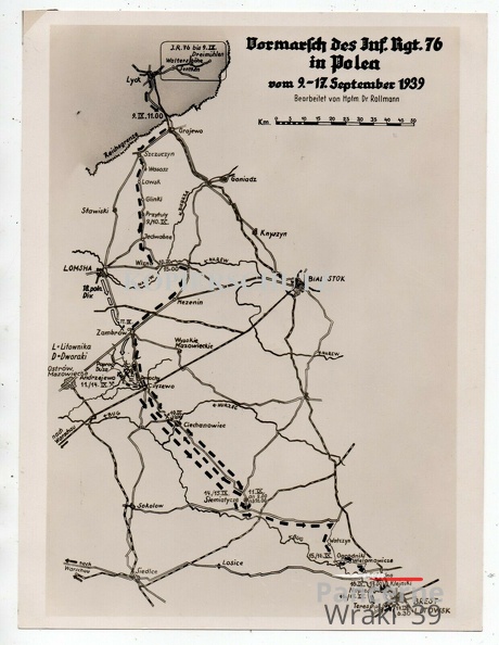 [Z.Inf.Rgt.(mot.).76.021] (r30) Polen 1939 Inf.Rgt.76 Marschplan Route Dreimühlen Waltershöhe Brst-Litowsk